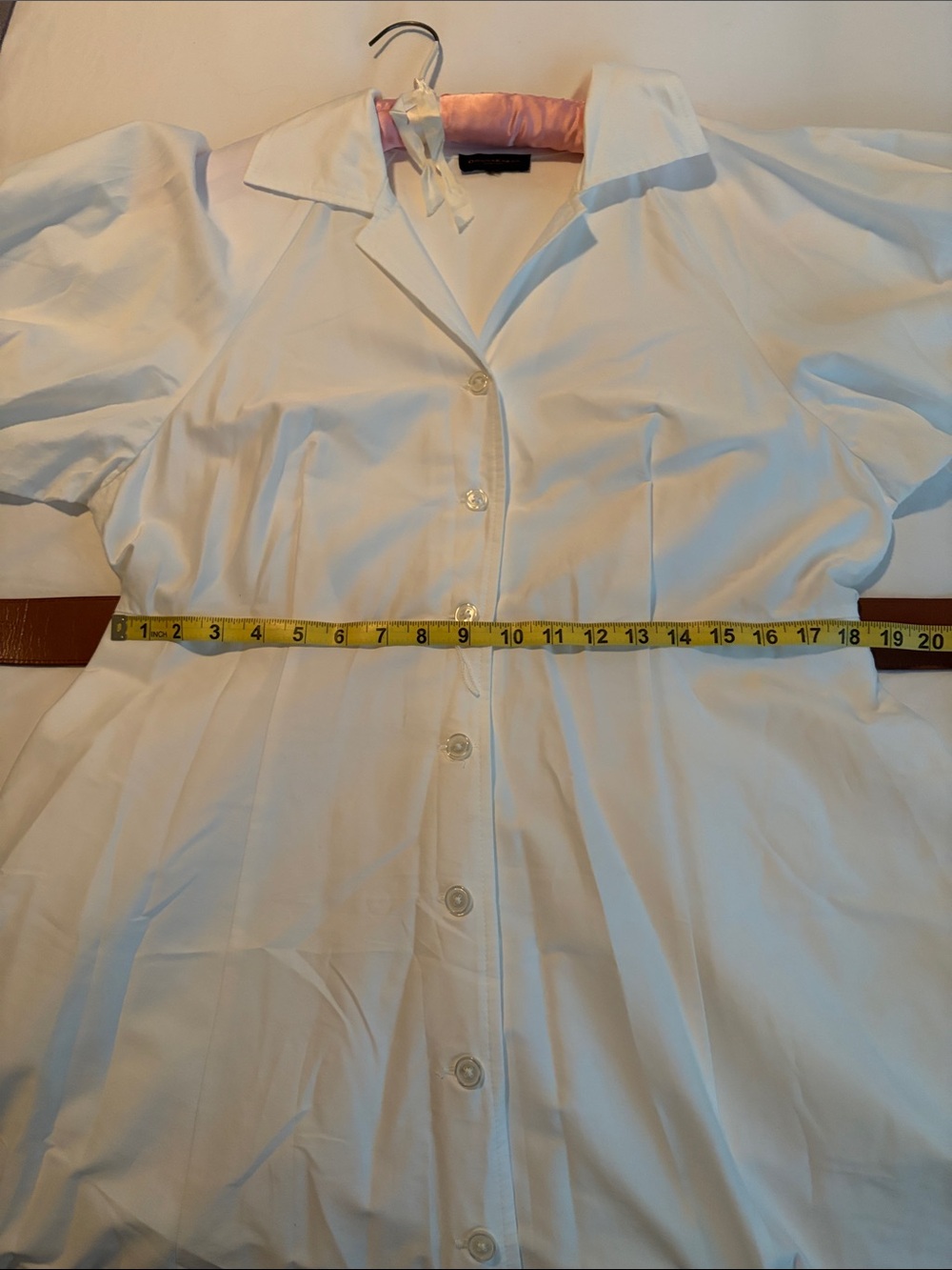 Donna Karan Cream Midi Shirt Dress with Brown Belt - Picture 6 of 6